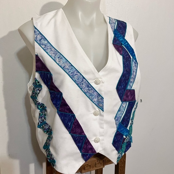 Applique vest with bow in back fully handmade M original vest - Picture 1 of 10